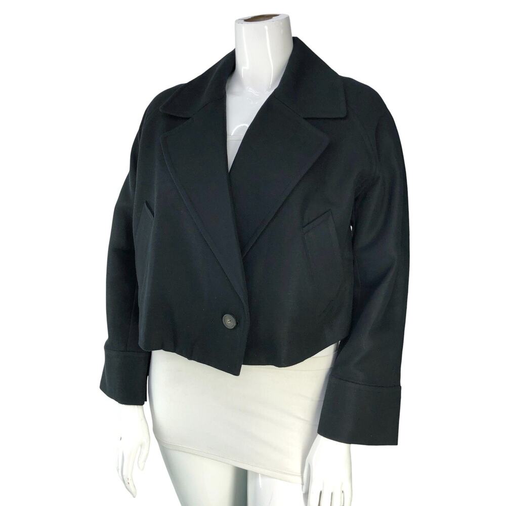 Vince Jacket Womens L Black Cropped Single Button Notch Lapel Cotton Linen